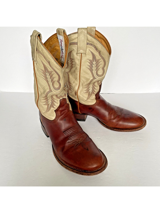 Tony Lama Other - Vintage Tony Lama Roper Cowboy Boots Men’s 8.5 D Brown & Cream Leather USA Made